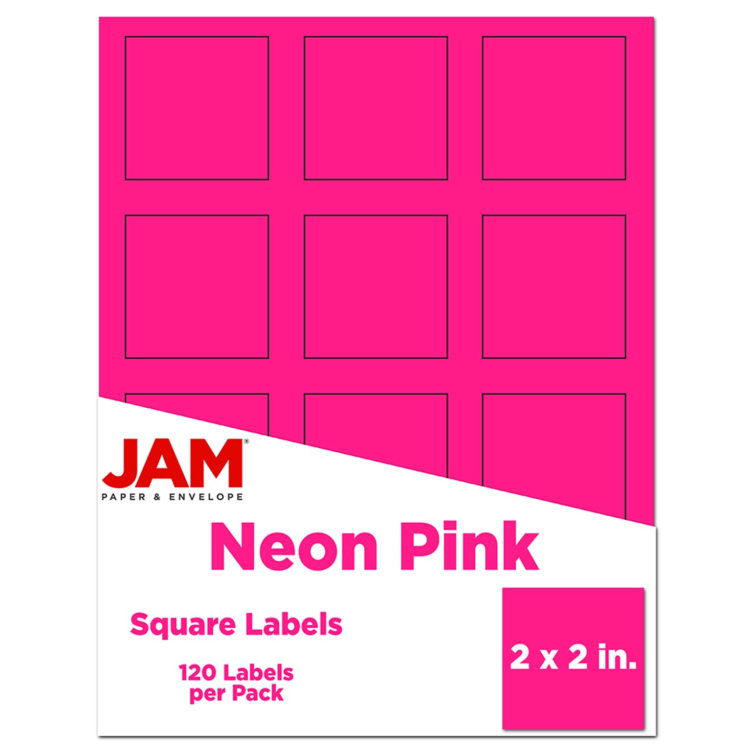 JAM Paper® Square Address Labels, 2 x 2, Neon Pink, 120/Pack (367831075)