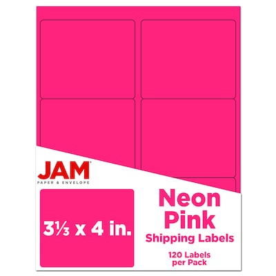 JAM Paper Shipping Labels, 3 1/3 x 4, Neon Pink, 6 Labels/Sheet, 20 Sheets/Pack (354328046)