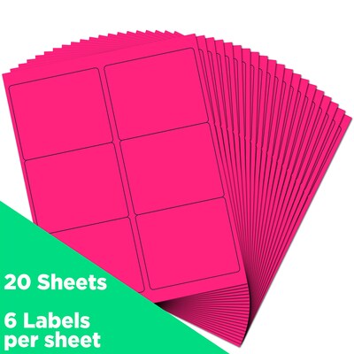 JAM Paper Shipping Labels, 3 1/3" x 4", Neon Pink, 6 Labels/Sheet, 20 Sheets/Pack (354328046)