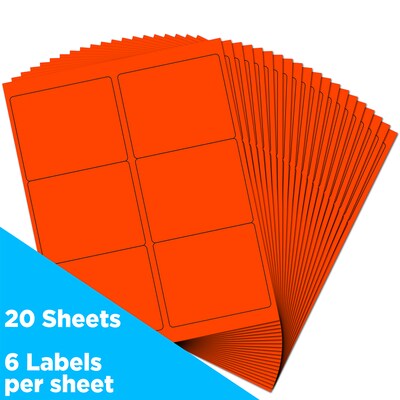JAM Paper Shipping Labels, 3 1/3 x 4, Neon Red, 6 Labels/Sheet, 20 Sheets/Pack (354328040)
