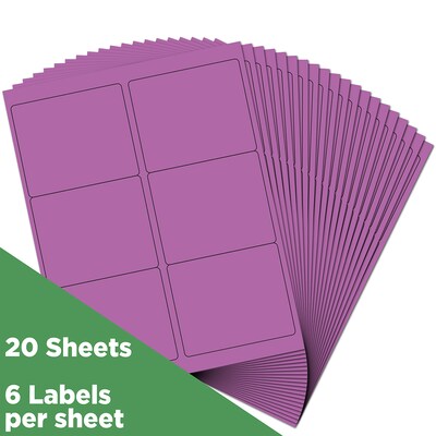 JAM Paper Laser/Inkjet Address Label, 4" x 3 3/8", Violet Purple, 6 Labels/Sheet, 12 Sheets/Pack (302725792)