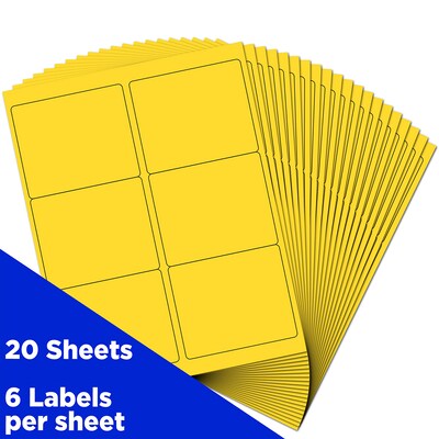 JAM Paper Laser/Inkjet Address Label, 4" x 3 3/8", Yellow, 6 Labels/Sheet, 12 Sheets/Pack (302725803)