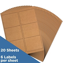 JAM Paper Shipping Labels, 3 1/3 x 4, Brown Kraft, 6 Labels/Sheet, 20 Sheets/Pack, 120 Labels/Box