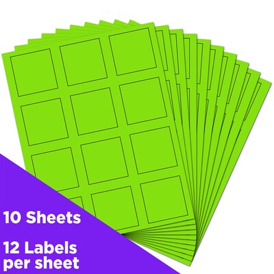 JAM Paper® Square Address Labels, 2 x 2, Neon Green, 120/Pack (367831072)