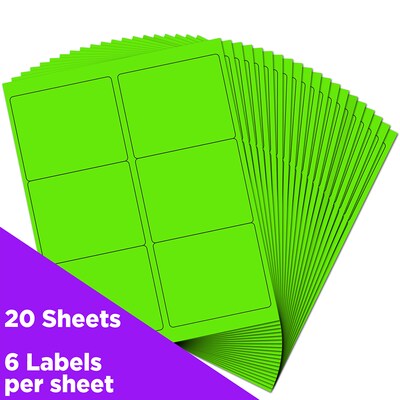 JAM Paper Shipping Labels, 3 1/3" x 4", Neon Green, 6 Labels/Sheet, 20 Sheets/Pack (354328037)