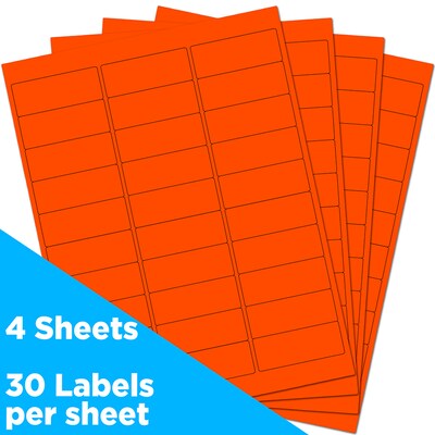 JAM Paper Laser/Inkjet Address Labels, 1" x 2 5/8", Neon Red, 30 Labels/Sheet, 4 Sheets/Pack (354328230)