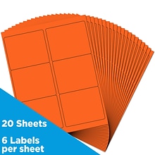 JAM Paper Laser/Inkjet Address Label, 4 x 3 3/8, Orange, 6 Labels/Sheet, 12 Sheets/Pack (302725786