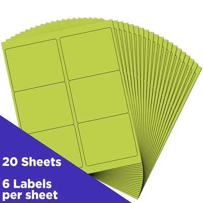 JAM Paper Laser/Inkjet Address Label, 4 x 3 3/8, Ultra Lime Green, 6 Labels/Sheet, 12 Sheets/Pack