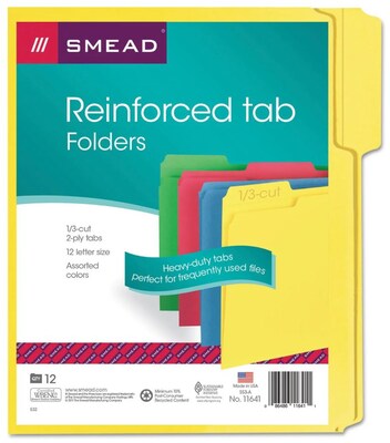 Smead SuperTab File Folders, 3 Tab, Letter Size, Assorted Colors, 12/Pack (11641)