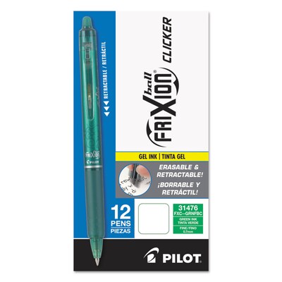 Pilot Frixion Clicker Erasable Gel Pen, Fine Point, 0.7mm, Green Ink, Dozen (PIL31476)