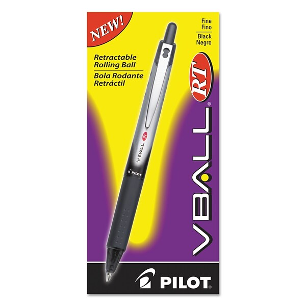 Pilot VBall RT Retractable Rollerball Pens, Fine Point, Black Ink, Dozen (26206)