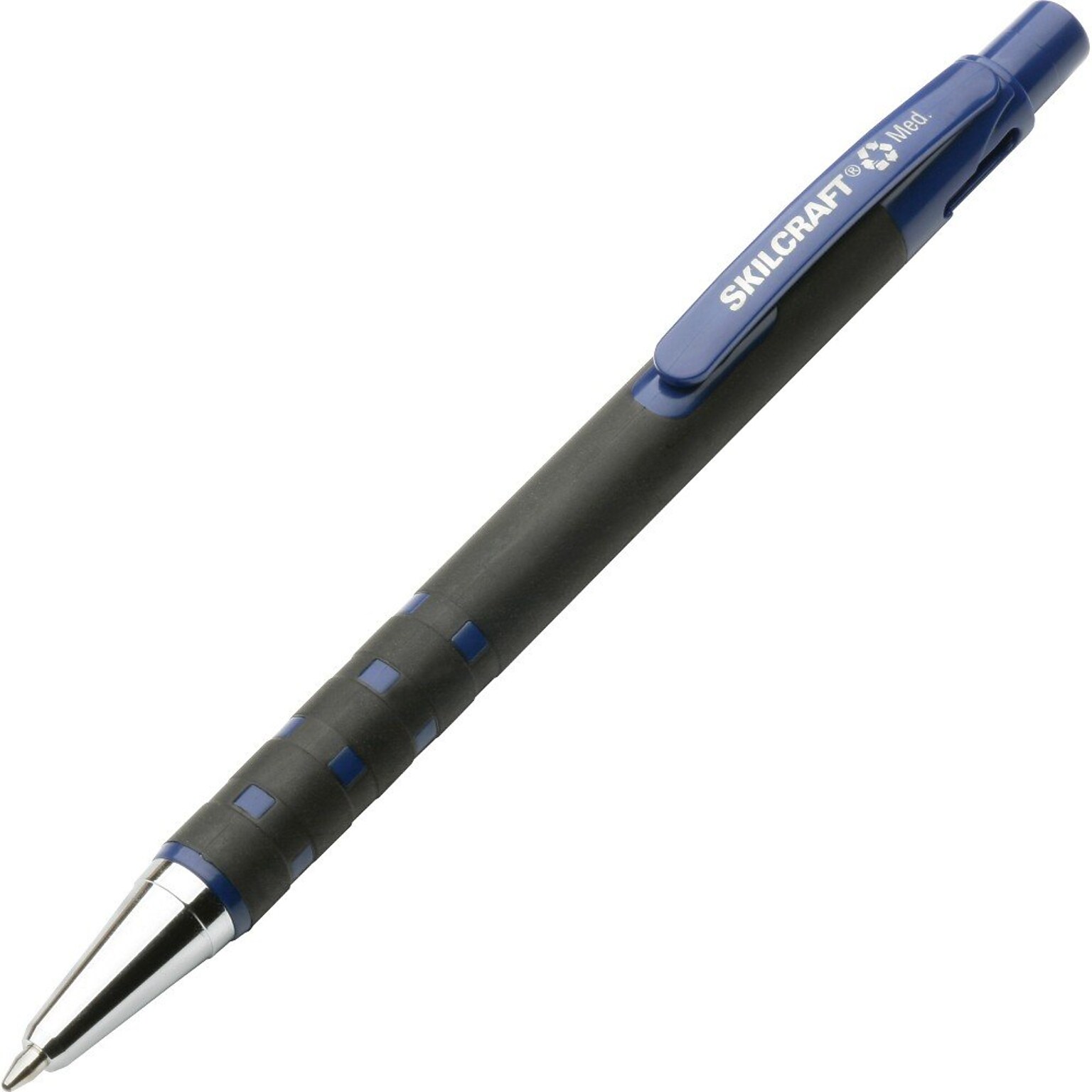 AbilityOne SkilCraft Rubberized Retractable Ballpoint Pen, Medium Point, 1.0mm, Blue Ink, 12/Pack (NSN3687772)