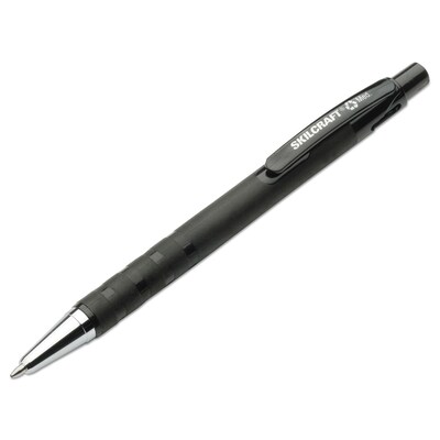 AbilityOne SkilCraft Rubberized Retractable Ballpoint Pen, Medium Point, 1.0mm, Black Ink, Dozen (NSN3687771)