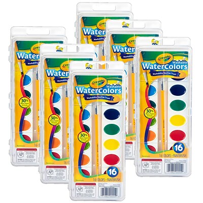 Crayola Washable Watercolor Paint Set, 16 Assorted Colors Per Tray, 6 Trays (BIN530555-6)
