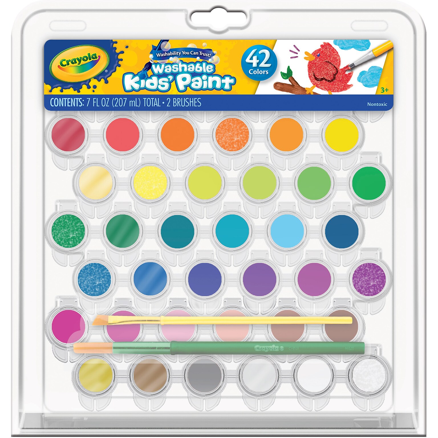 Crayola Washable Kids Paint Tray with 2 Brushes & Case, 42 Assorted Colors (BIN540157)