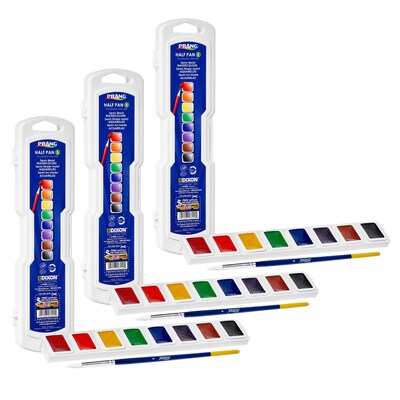 Prang Professional Watercolors, 8-Color Half Pan Set with Brush, 3 Sets (DIX08000-3)