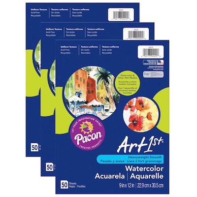 Pacon Art1st Watercolor Paper, 9 x 12, White, 3 Packs/Bundle (PAC4925-3)