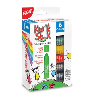 Kwik Stix Solid Tempera Paint Stick, 6 Assorted Primary Colors Per Pack, 6 Packs (TPG601-6)