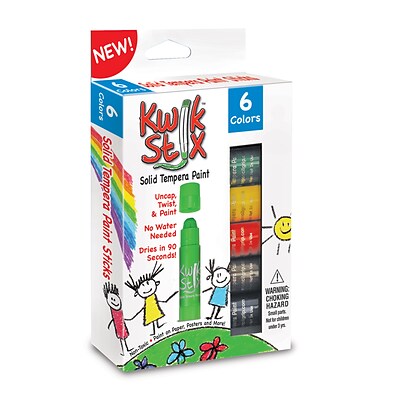 Kwik Stix Solid Tempera Paint Stick, 6 Assorted Primary Colors Per Pack, 6 Packs (TPG601-6)