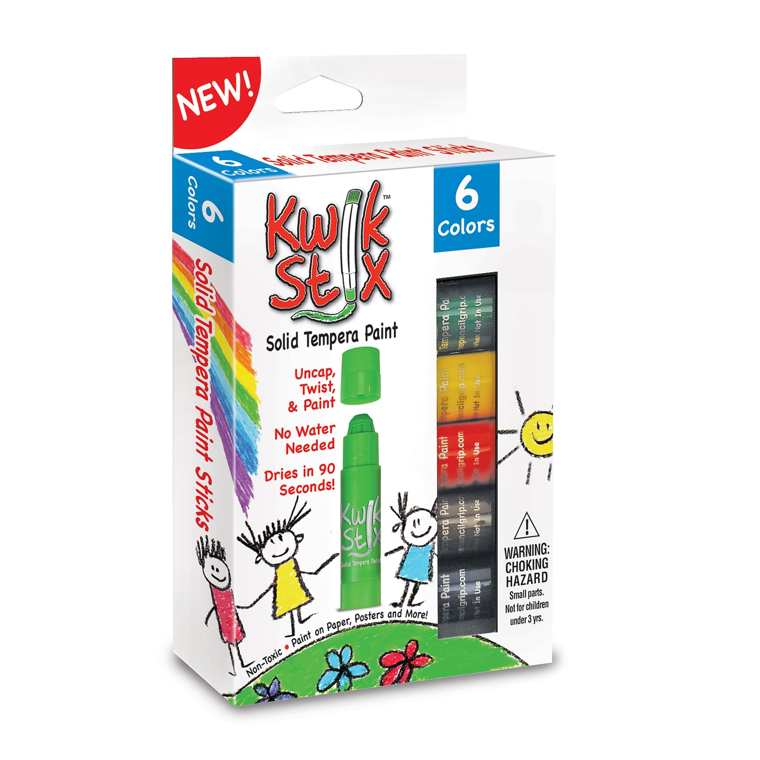 Kwik Stix Solid Tempera Paint Stick, 6 Assorted Primary Colors Per Pack, 6 Packs (TPG601-6)