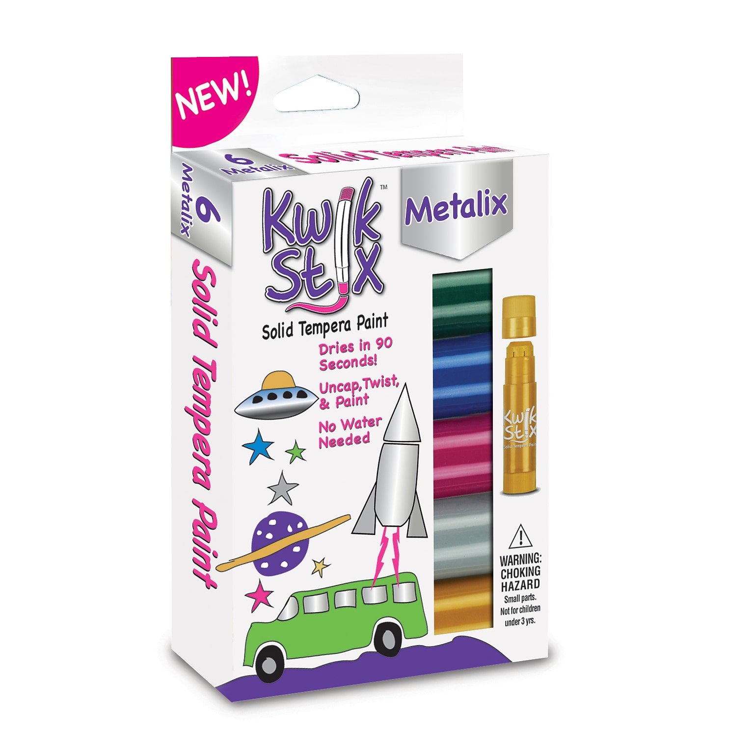 Kwik Stix Solid Tempera Paint Stick, 6 Assorted Metalix Colors Per Pack, 6 Packs (TPG613-6)