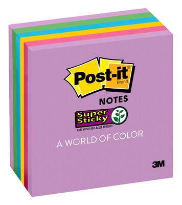 Post-it® Super Sticky Notes, 3 x 3, Assorted Colors, 90 Sheets/Pad, 6 Pads/ Pack (654-6SSIRIS-B)