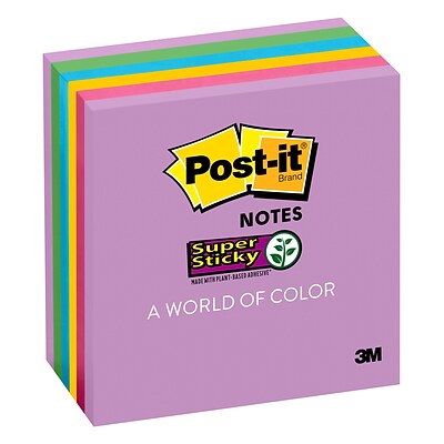 Post-it® Super Sticky Notes, 3 x 3, Assorted Colors, 90 Sheets/Pad, 6 Pads/ Pack (654-6SSIRIS-B)