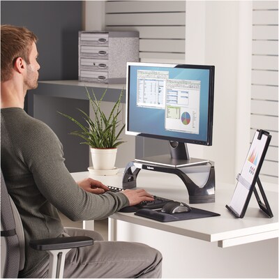 Fellowes Smart Suites Corner Monitor Riser, Up to 32", Black (8020101)