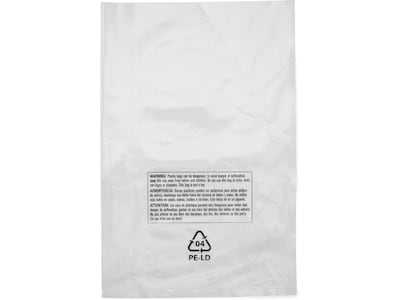 9 x 12 Suffocation Warning Layflat Poly Bags, 2 Mil, Clear, 1000/Carton (16110)