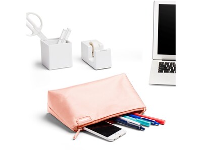 Poppin 8.75" Canvas Travel Pouch, Water Resistant, Blush/Light Gray (104445)