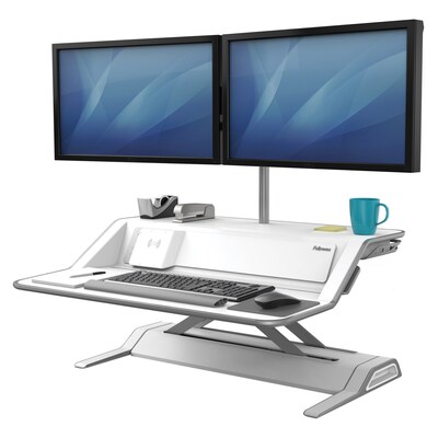 Fellowes Lotus DX Sit-Stand Workstation Adjustable Monitor Stand, White (8080201)