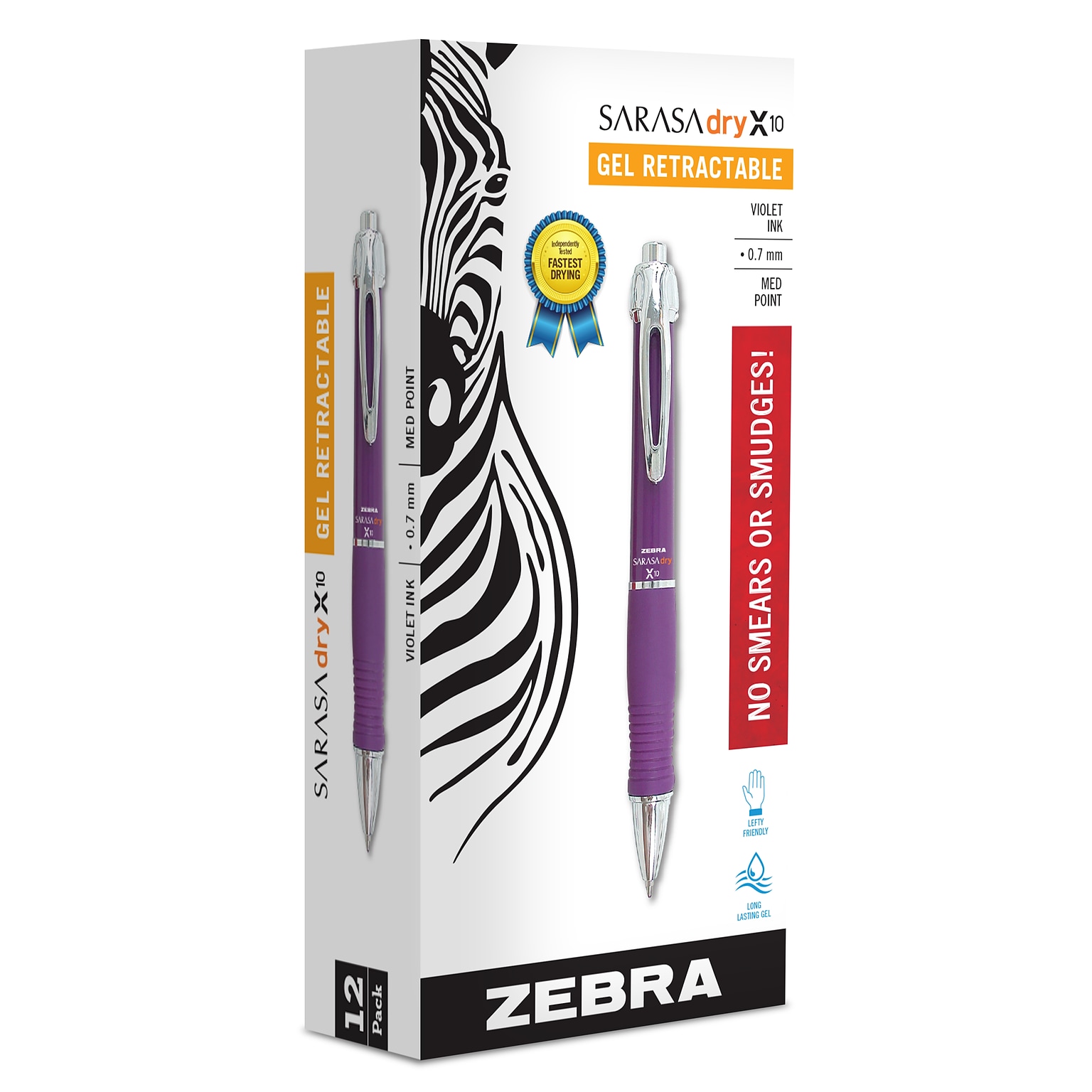 Zebra Sarasa Dry X10 Retractable Gel Pen, Medium Point, 0.7mm, Purple Ink, Dozen (42680)