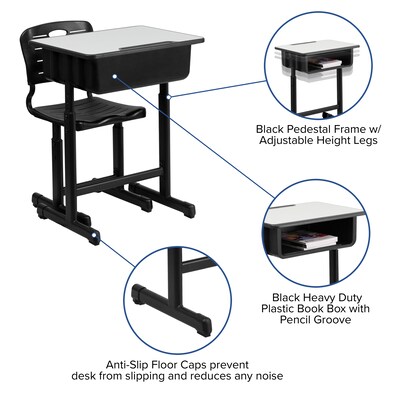 Flash Furniture Nila 24"W Rectangular Adjustable Standing Student Desk and Chair, Black/Gray (YUYCX04609010)
