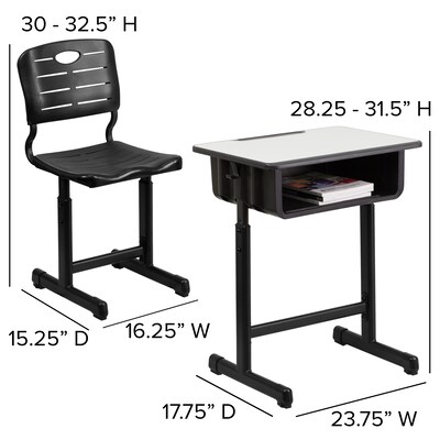 Flash Furniture Nila 24"W Rectangular Adjustable Standing Student Desk and Chair, Black/Gray (YUYCX04609010)