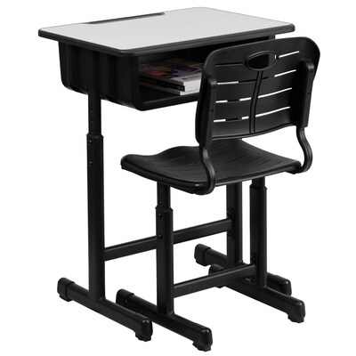 Flash Furniture Nila 24"W Rectangular Adjustable Standing Student Desk and Chair, Black/Gray (YUYCX04609010)