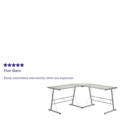 Flash Furniture 84" Glass L-Shape Computer Desk, Clear/Silver (NANCD22181)