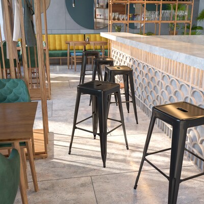 Flash Furniture Kai Industrial Metal Barstool without Back, Black (CH3132030BK)