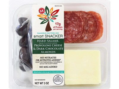Daniele On-the-Go Smart Snacker Hard Salame, Provolone Cheese and Dark Chocolate Almonds, 3 Oz., 4/Pack (85250)