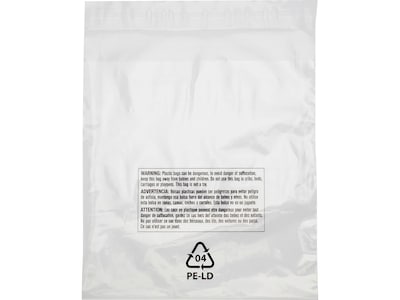 12 x 18 Lip & Tape Reclosable Suffocation Warning Poly Bags, 1.5 Mil, Clear, 1000/Carton (PMR12181