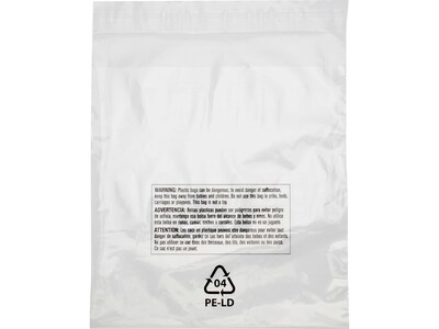 6 x 9 Lip & Tape Reclosable Suffocation Warning Poly Bags, 1.5 Mil, Clear, 1000/Carton (16205)