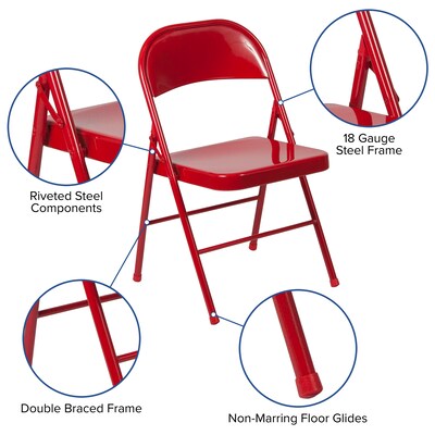 Flash Furniture HERCULES Series Metal Folding Chair, Red, 4/Pk (4BDF002RED)