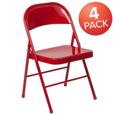 Flash Furniture HERCULES Series Metal Folding Chair, Red, 4/Pk (4BDF002RED)