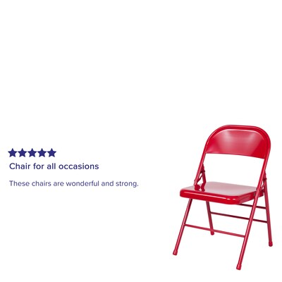 Flash Furniture HERCULES Series Metal Folding Chair, Red, 4/Pk (4BDF002RED)