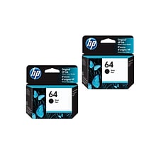 HP 64 Black Standard Yield Ink Cartridges, 2/Pack