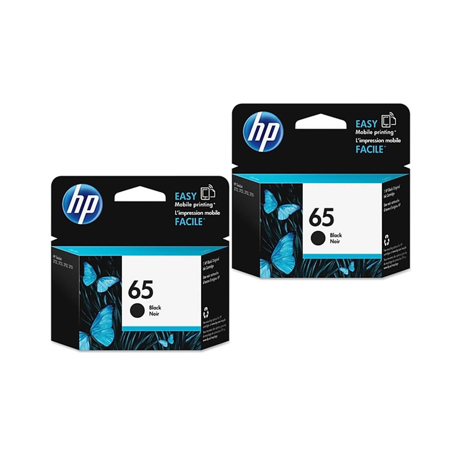 HP 65 Black Standard Yield Ink Cartridges, 2/Pack