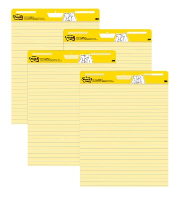 Post-it® Self-Stick Easel Pad Value Pack, 30 Sheets, Ruled, Yellow, 30"H x 25"W, 4/Pk