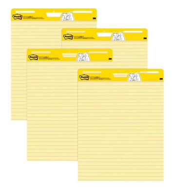 Post-it® Self-Stick Easel Pad Value Pack, 30 Sheets, Ruled, Yellow, 30H x 25W, 4/Pk