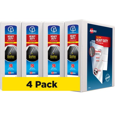 Avery Heavy Duty 3" 3-Ring View Binder, White, 4/Pack (79193CT)