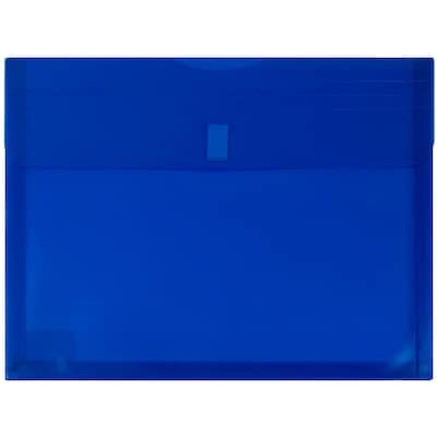 JAM Paper Plastic Envelopes with Hook & Loop Closure, 9.75 x 13 with 1 Inch Expansion, Blue, 12/Pack