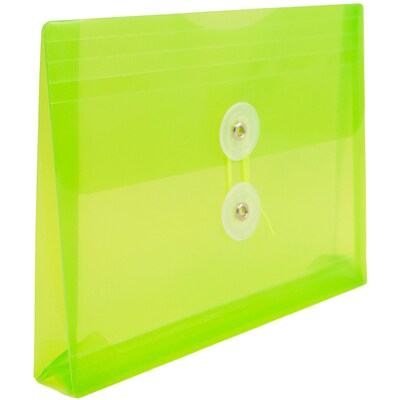 JAM Paper Plastic Envelopes with Button and String Tie Closure, Index Booklet, 5.5 x 7.5, Lime Green, 12/Pack (920B1LI)